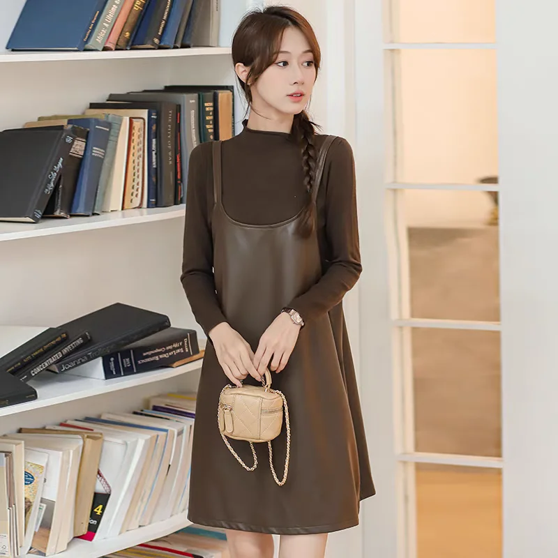 

Early Autumn New Mirad Camisole Leather Skirt for Women 2024 Autumn Winter New Outfit High-end and Loose Korean A-line Skirt
