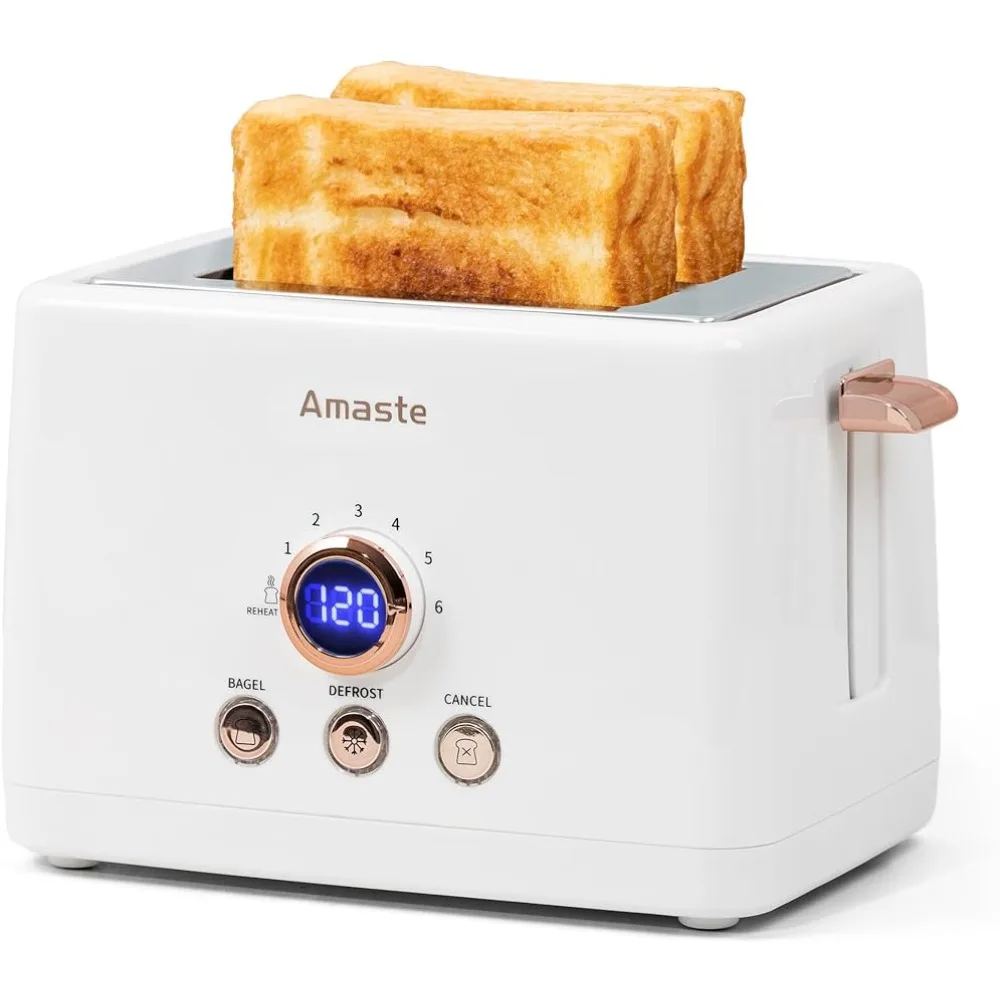 2 Slice Toaster, Retro Bread Toaster with LED Digital Countdown Timer, Extra Wide Slots Toasters with 6 Shade Settings