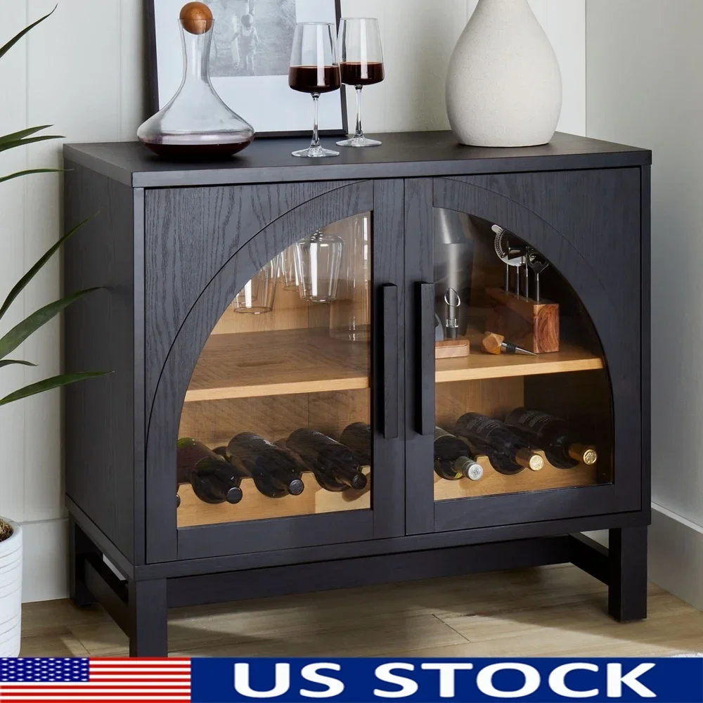 Juliet Arch Door Kitchen Console Modern Bar Cabinet with Wine Rack Adjustable Shelf Glassware Storage Elegant Design