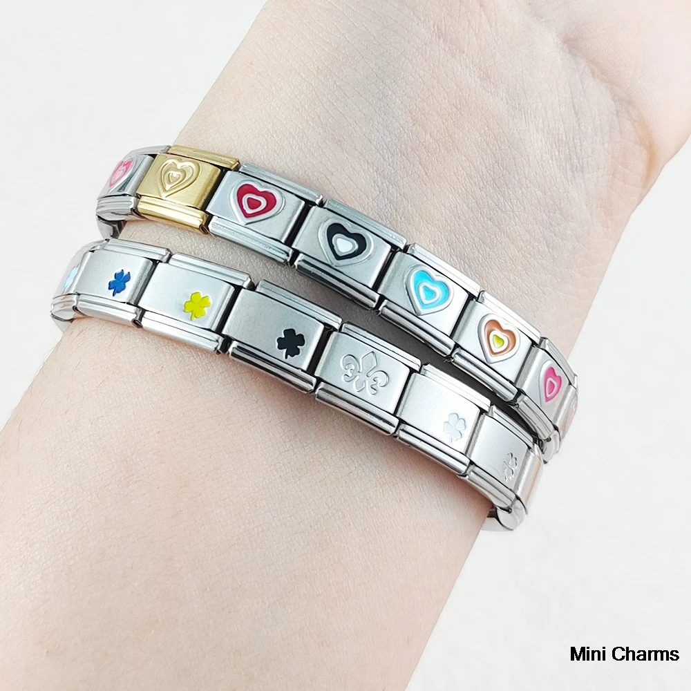 Modischer, bunter, doppellagiger Herzanhänger aus Edelstahl, passend für 9-mm-italienische Armbänder, DIY-Zubehör. – Detail 2