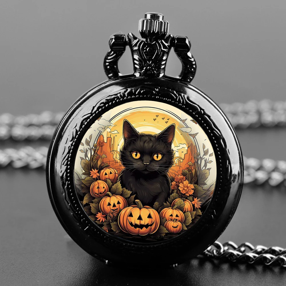 Montre de Poche Créative en Verre au Design de Chat pour Homme et Enfant, Horloge à Quartz Pratique, Cadeau d'Halloween