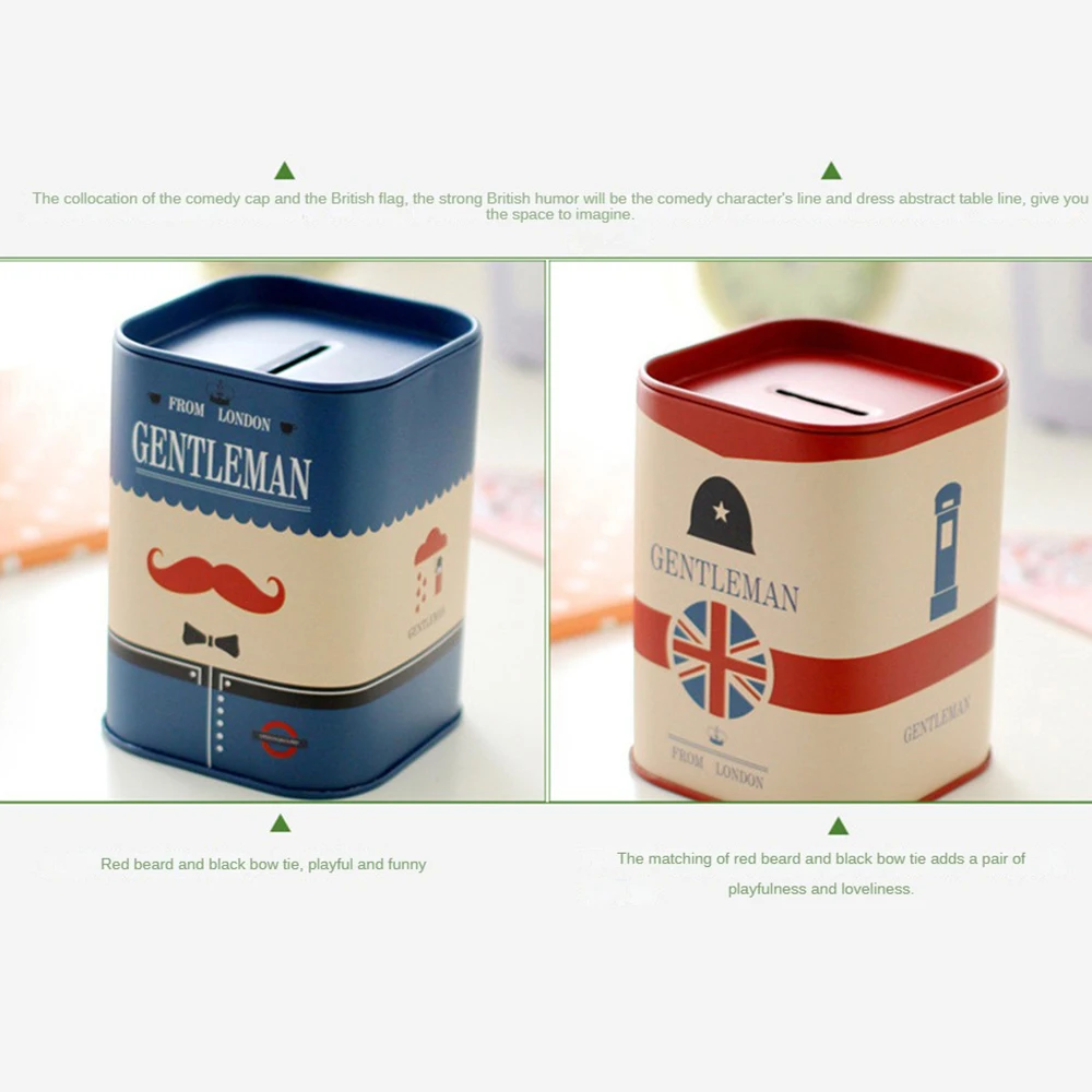 بنك أصبع معدني على طراز لون بريطاني ، صندوق تخزين مستطيل ، بنك أصبع كرتوني للأطفال ، إكسسوارات منزلية