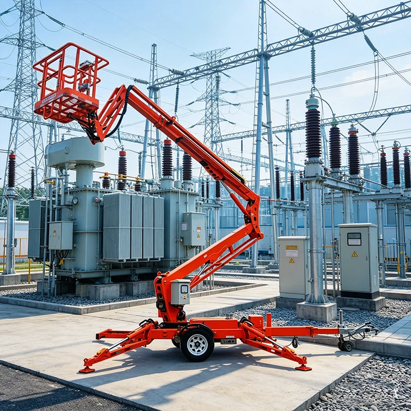 Customized Low Profile Trailer Boom Lift Easy Parking Towing Design For Downtown Urban Building Maintenance Renovation Projects