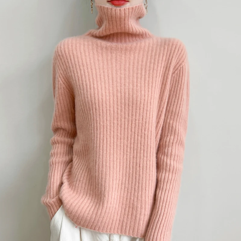 Fall/Winter New Padded Turtleneck Pullover 100% Merino Wool Sweater Korean fashion ladies solid color knitted pullover top