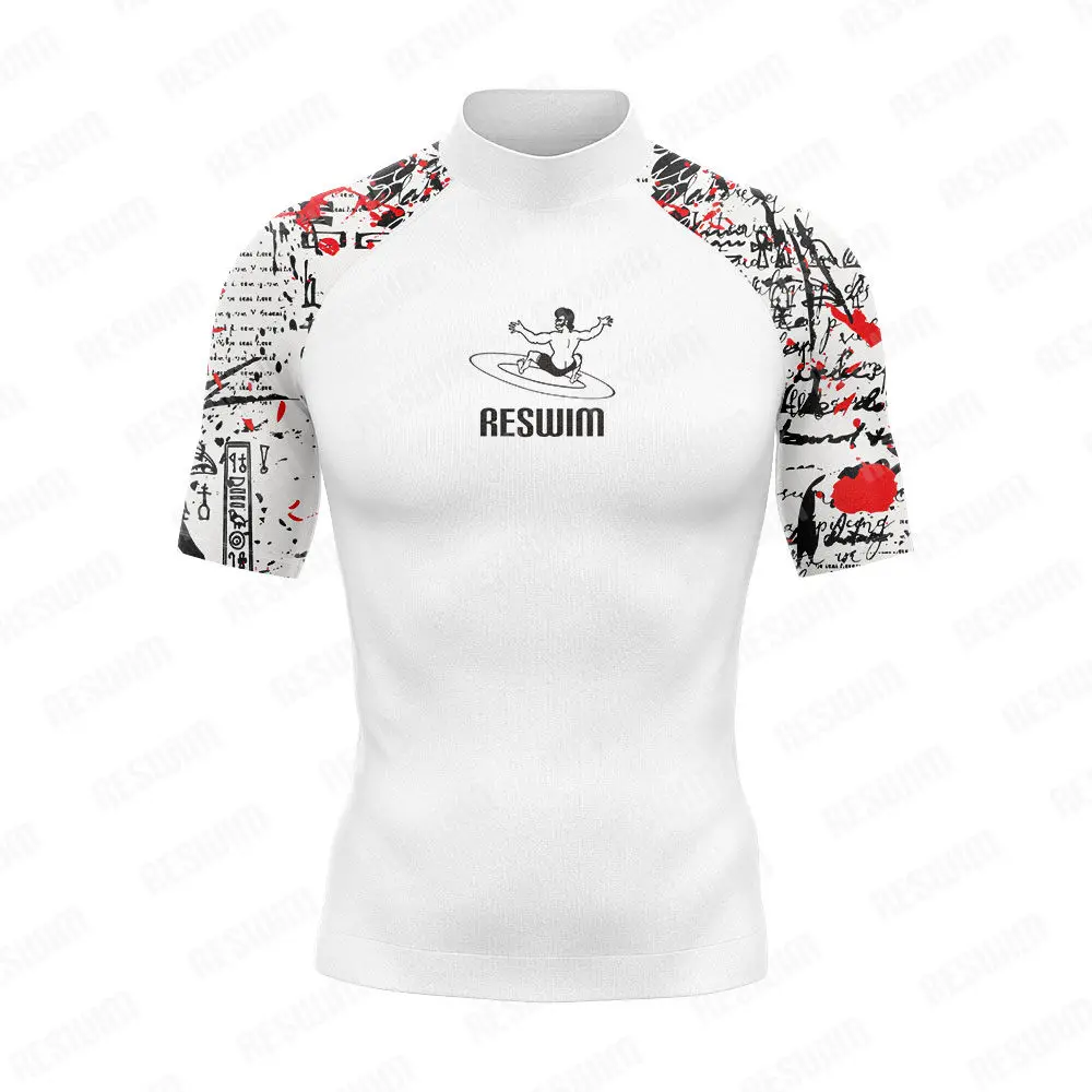 T-shirt da nuoto da uomo costume da bagno Beach protezione UV Rash Guards manica corta tuta da Surf costumi da bagno subacquei abbigliamento da Surf