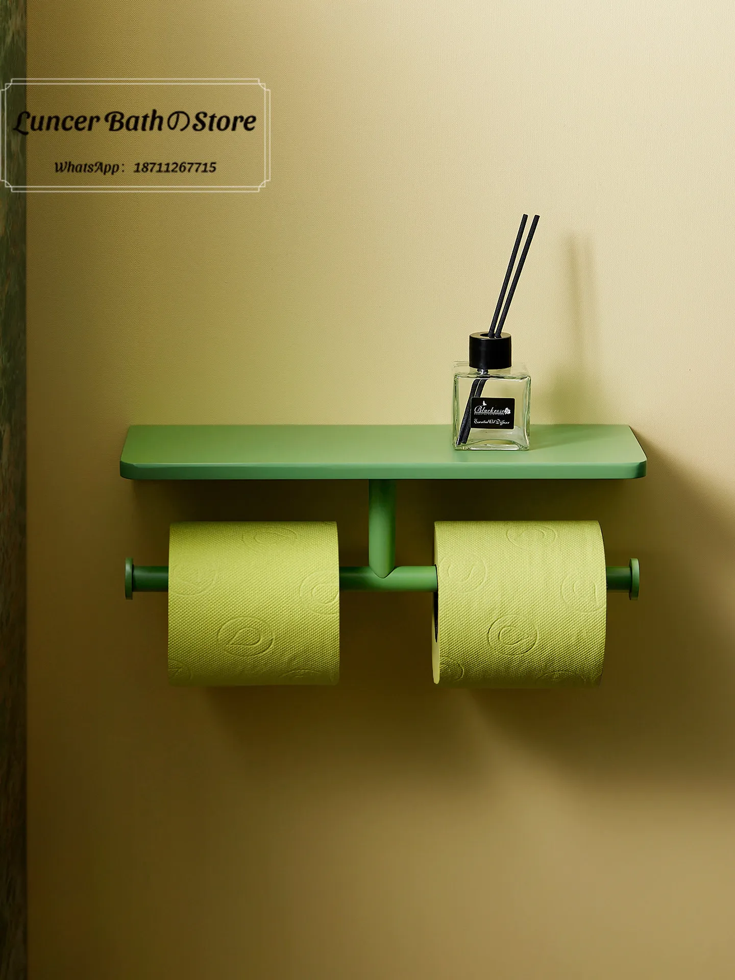 Matcha green tissue holder non-punching toilet roll holder storage toilet paper holder wall-mounted high-end hotel
