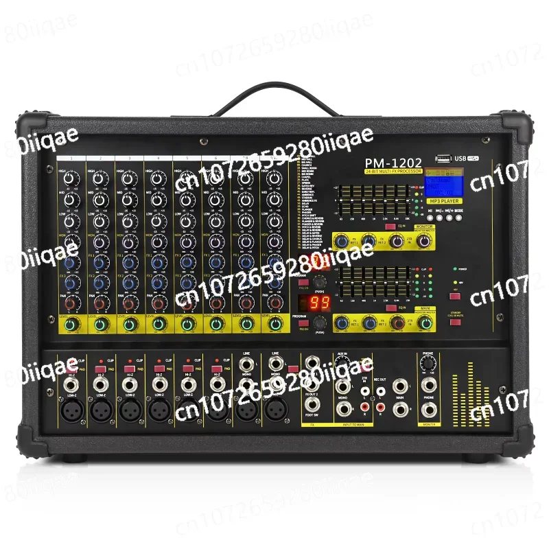 XTUGA PM1202 300W 24-Bit Dual 99 DSP Effect 10-Channel Level Power Mixer Dj Mixer with Power Amplifier