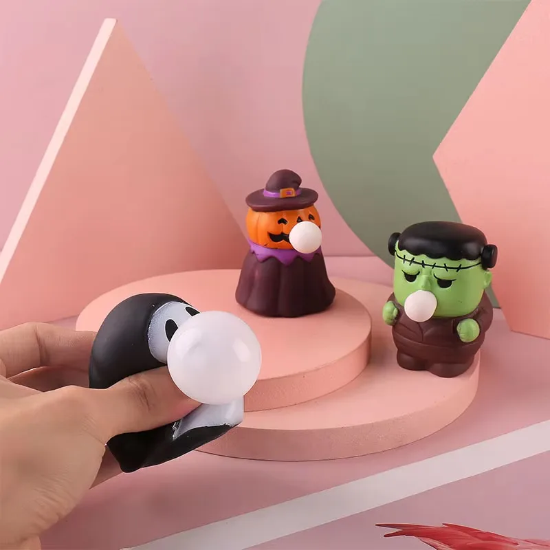 Children Halloween Squeeze Fidget Toys for 6Y Pumpkin Blow Bubbles Stress Relief Anti-stress Toys for Kids Adult Christmas Gifts