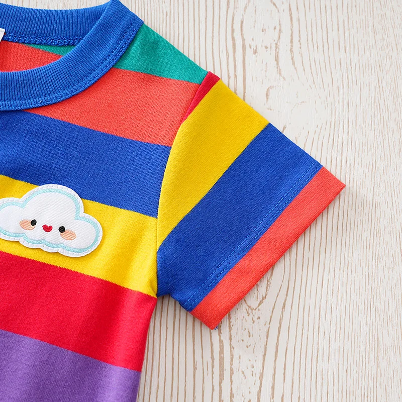 ملابس الأطفال حديثي الولادة بألوان قوس قزح من القطن على الموضة بدلة للأطفال الرضع بأكمام قصيرة من قطعة واحدة بدلة قطعة واحدة رومبير صيفي #5