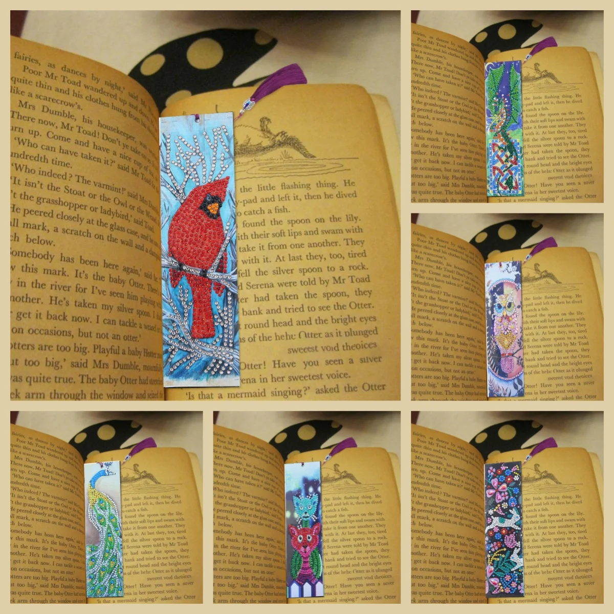 1 DIY animal pattern diamond painting set, PU leather art bookmark tassel pendant, suitable for study and book supplies