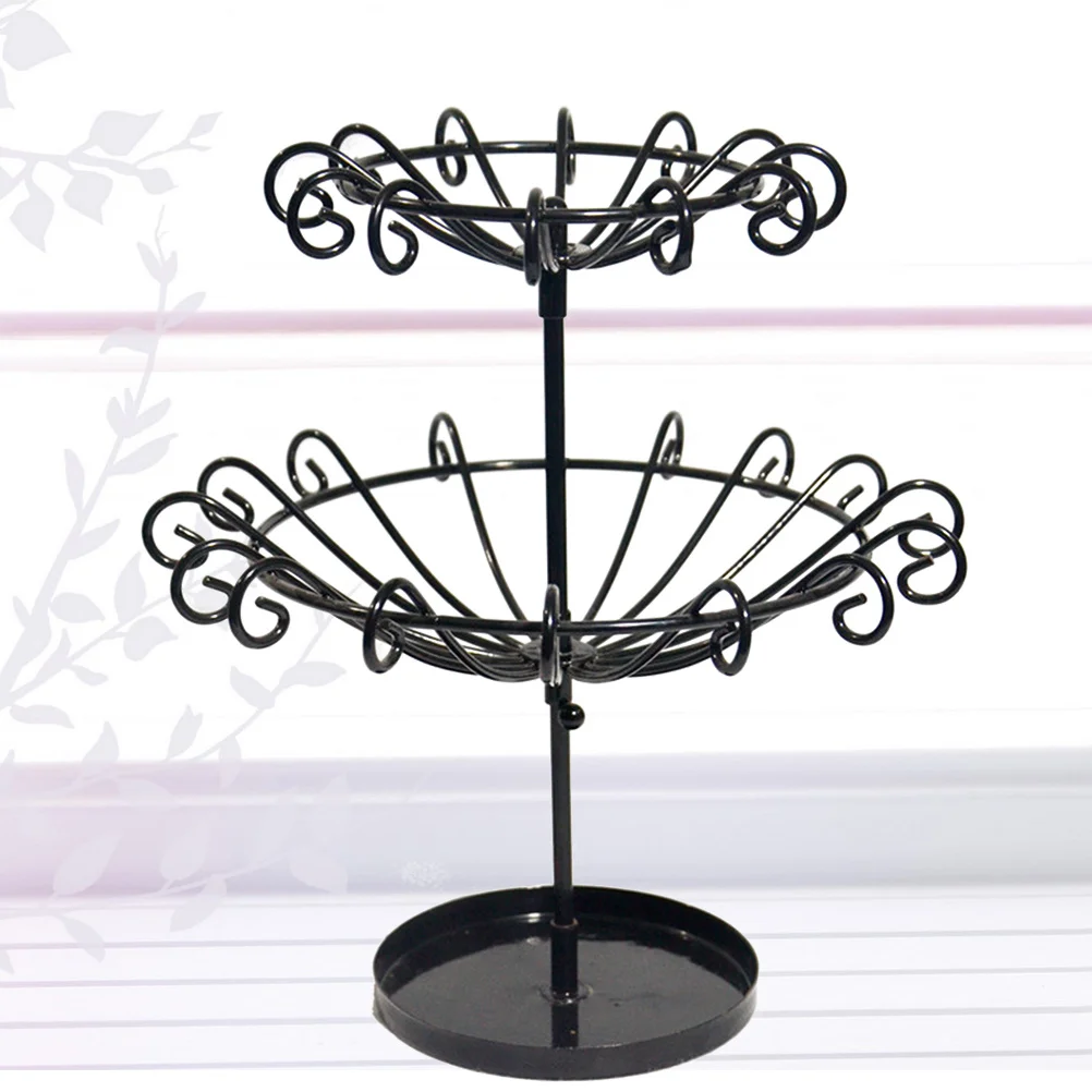 حامل مجوهرات من طبقتين، حامل عرض على شكل شجرة معدنية سوداء للأقراط والقلائد والخواتم، رف منظم لتوفير المساحة