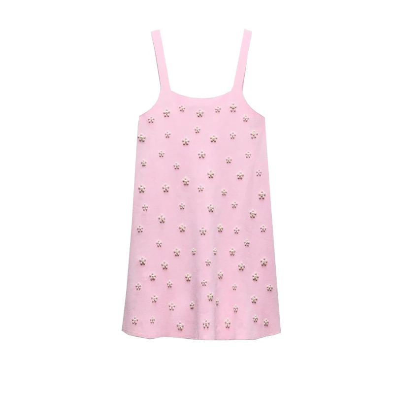 Dolce lavorato a maglia Dr Perla decorata Colletto dritto oulder Strap Faion da donna Nuovo arrivo Stagione estiva Poliestere F...