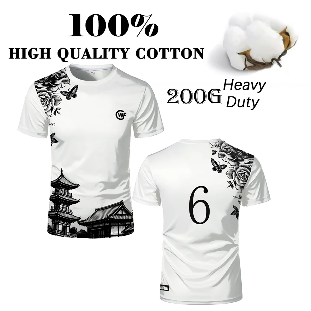 

WIFRU Japanese Style Ink Painting Print Sports T-shirt Summer Outdoor Breathable High Quality 100% Cotton Tops Unisex Soft Tees