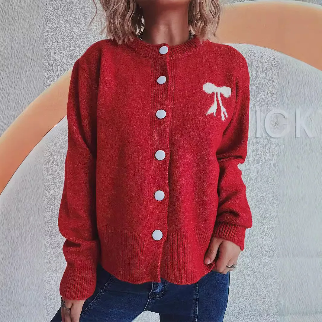 Xiaoxiangfeng Knitted Cardigan Coat Women's New Long Sleeve Sweater Short Top