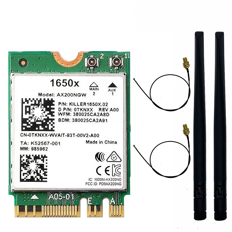 Killer 1650X Dual-band 2400M Bluetooth 5.1 NGFF M2 WIFI6 Laptop desktop Gigabit Wireless card AX200 supports win11 AX200NGW