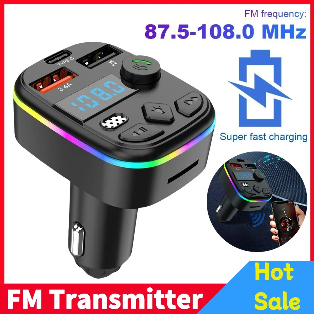 

Автомобильное зарядное устройство Bluetooth-совместимое 5,3 Dual USB Автомобильный MP3-плеер Hands Free Беспроводной автомобильный комплект FM-передатчик Поддержка TF-карты U-диска