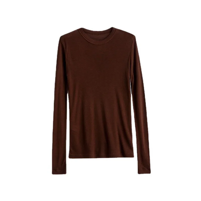 LUXURY Pullovers Autumn Wool Round Neck Solid Color Long-sleeved Solid Color Basic Base T-shirt Women Sweater