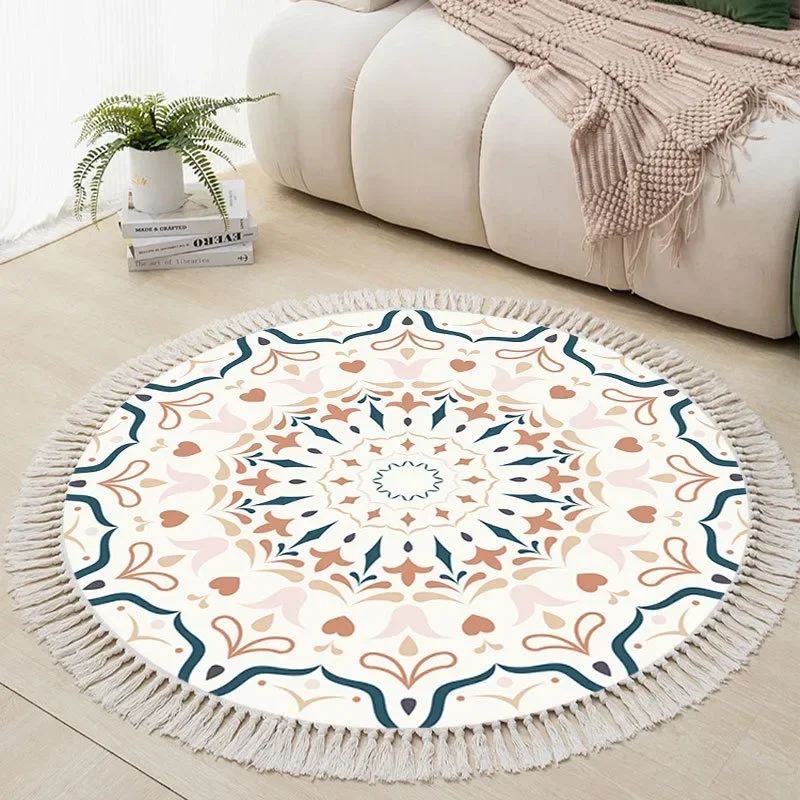 

Round Living Room Carpet Hand-woven MatsTrendy Print Resistant To Dirt Water Absorption Foldable Machine Washable Rug Ковер 러그