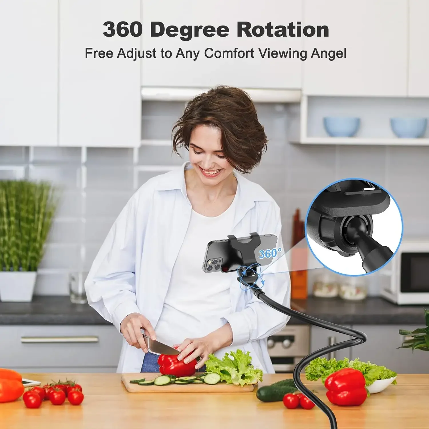 

Gooseneck Cell Phone Holder, Universal 360 Flexible Phone Stand Lazy Bracket Mount Long Arms Clamp3.5~6.7'' Device