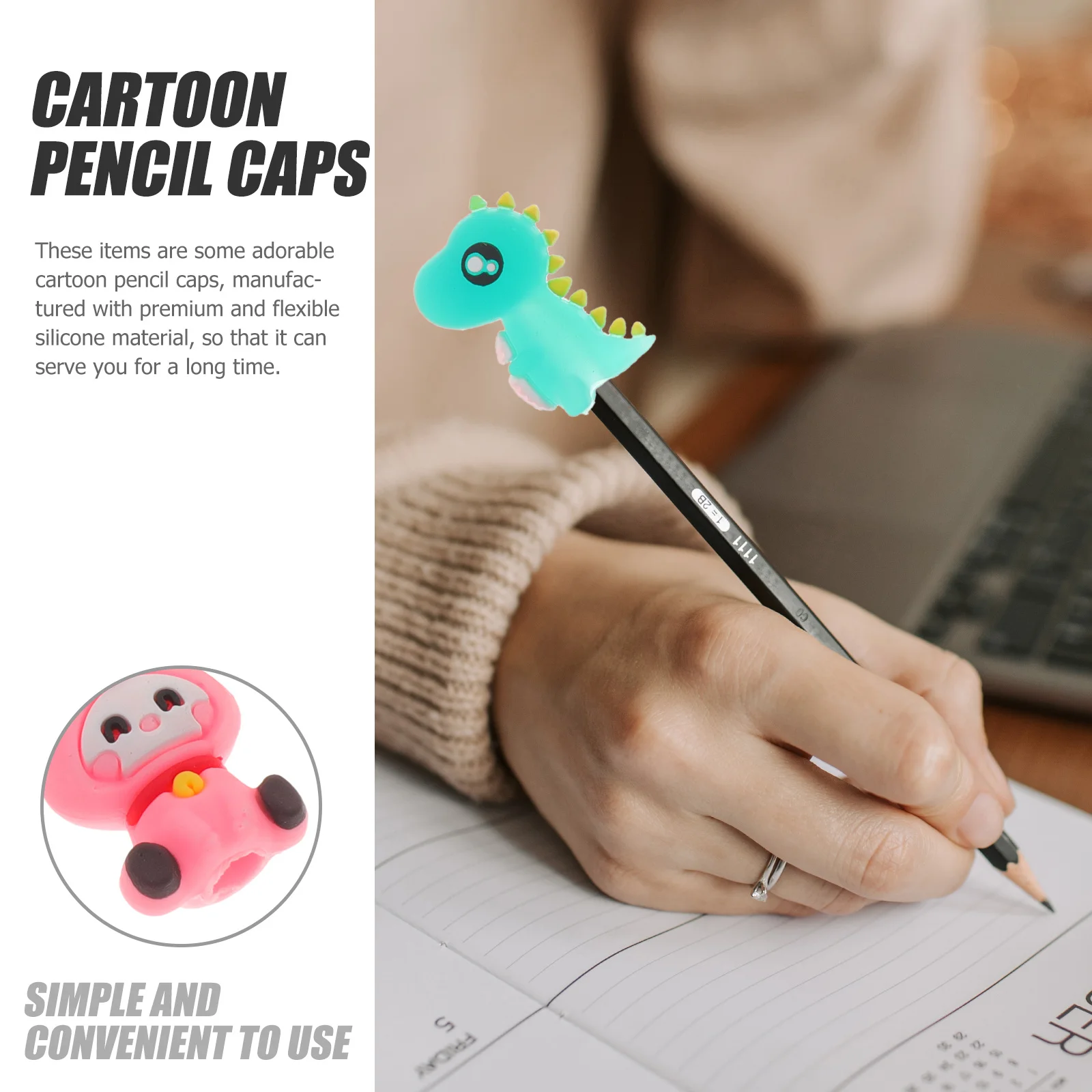 

30Pcs Cartoon Pencil Caps Silicone Adorable Protective Sleeve Pencil Extenders for Students School Supplies Students Stationers