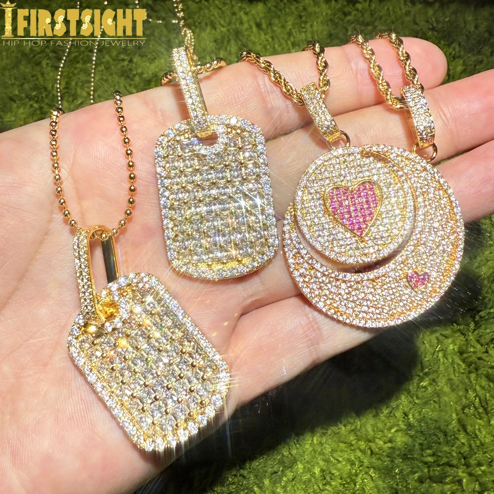 Iced Out Bling Moon Two In One Couple Pendant Necklace For Men Womenn Zircon CZ Gold Color Love Heart Charm Hip Hop Jewelry