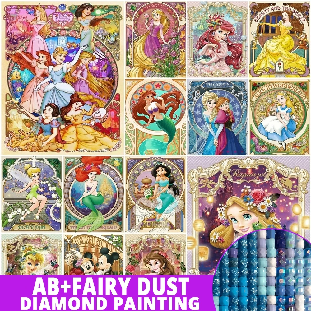 AB Hada polvo pintura de diamante Disney 5D princesa novedad 2024 bordado mosaico de diamantes de imitación venta Elsa Cenicienta decoración del hogar