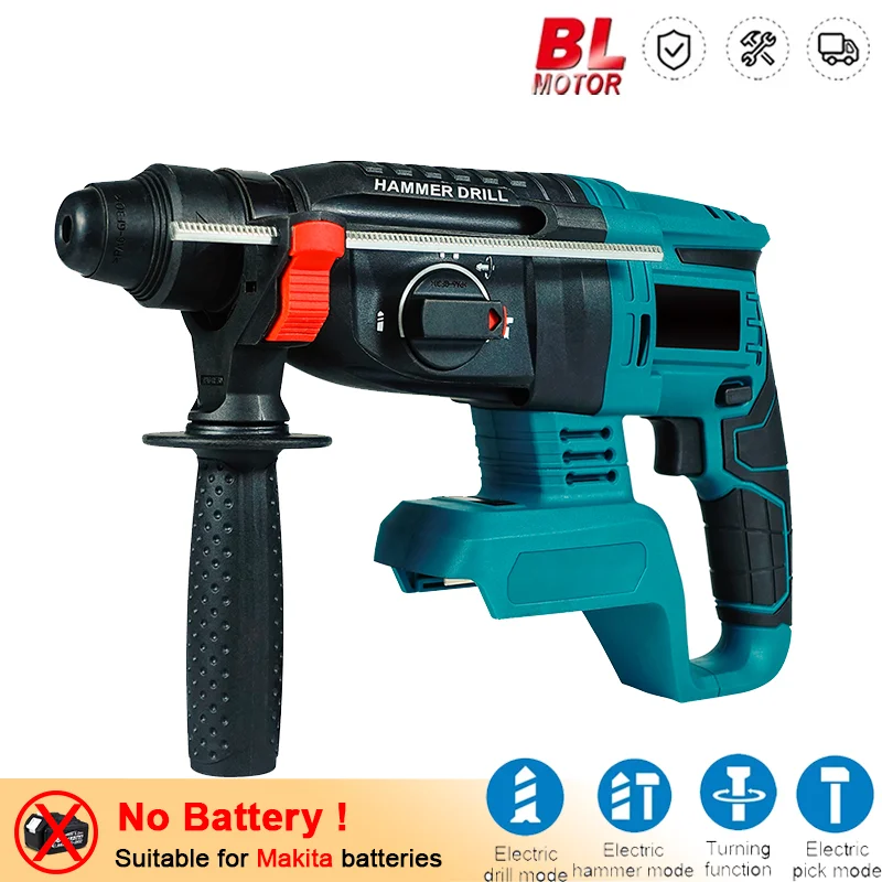 

High Power Electric Hammer Brushless Cordless Rotary Impact Drill Wall Chisel Power Tool Compatible with Makita Batteries