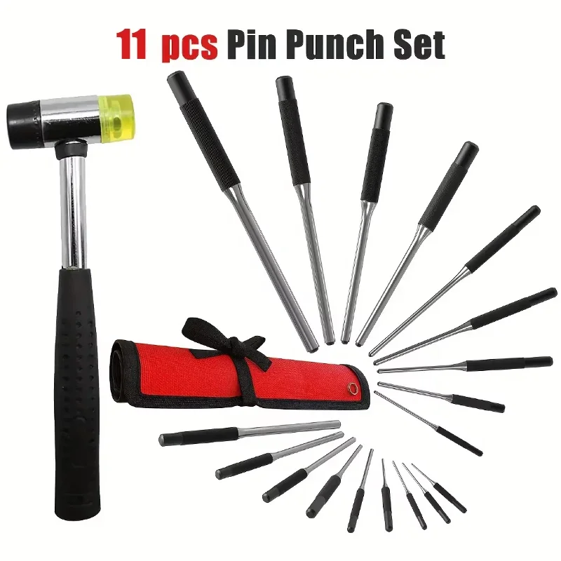 Tactical Roll Pin Punch Set, Cabeça Pins Tools, Hunting Remover Kit, Heavy Duty Steel Pistol Acessórios, Redondo, 11Pcs