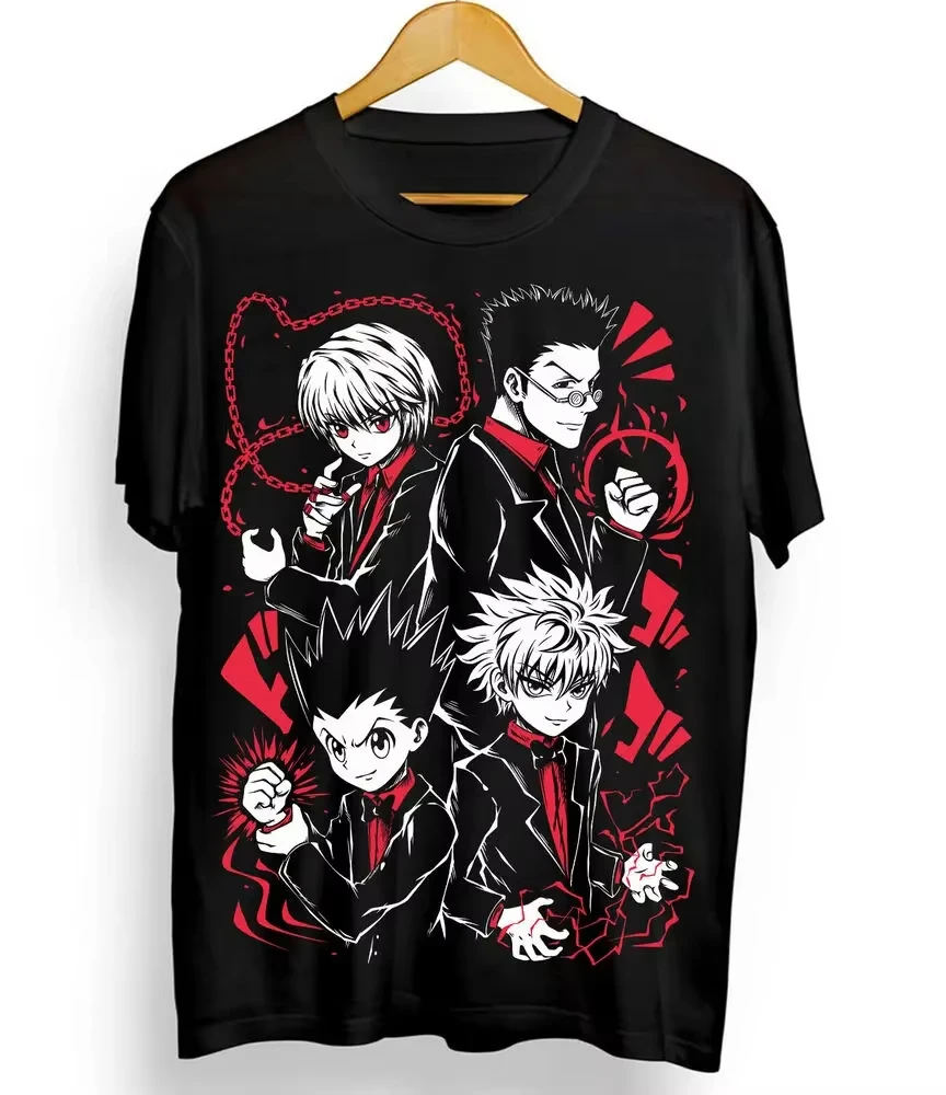 Hunter X Hunter Gon Killua Kurapika Leorio Red Chain Manga Anime Graphic T-Shirt Unisex Oversized Y2K Streetwear Cotton Tee - view 2