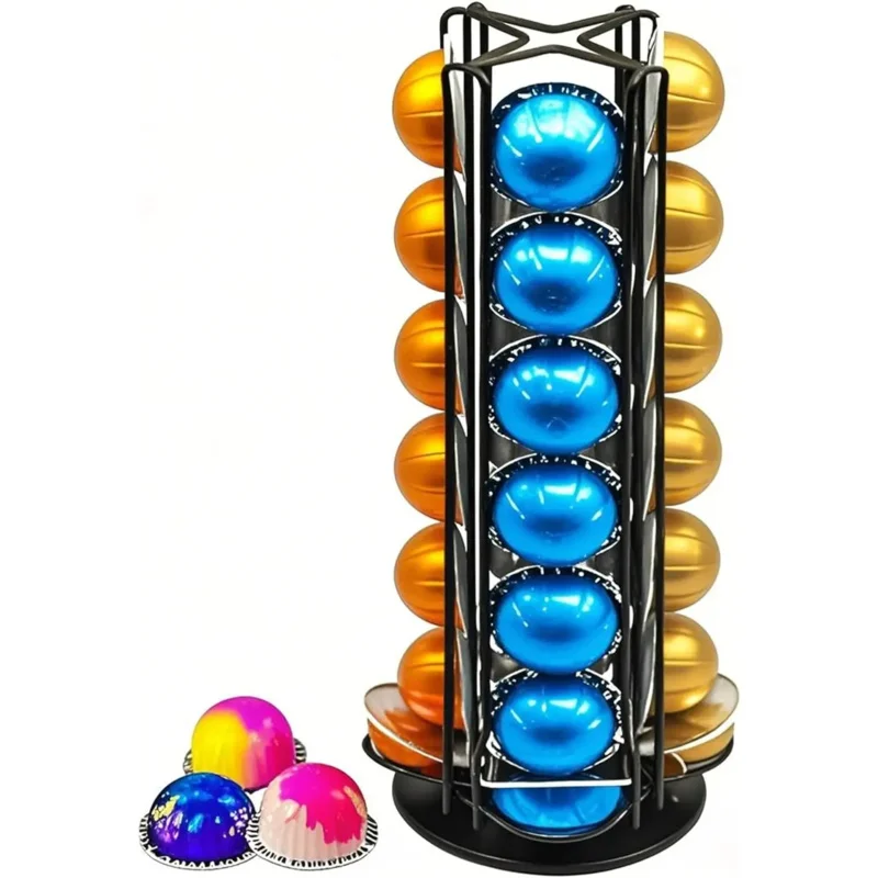 

Carousel stand, suitable for 28 capsule storage racks, and provides additional space for silent rolling in black, gold, silver