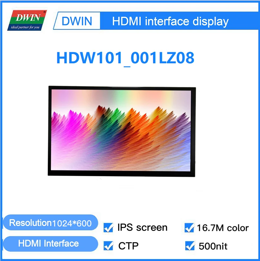 DWIN 10.1Inch 200/500nit 1024x600 HDMI Capacitive Touch Panel IPS Screen  Support Windows/Raspberry/Linux/Android HDW101_001L