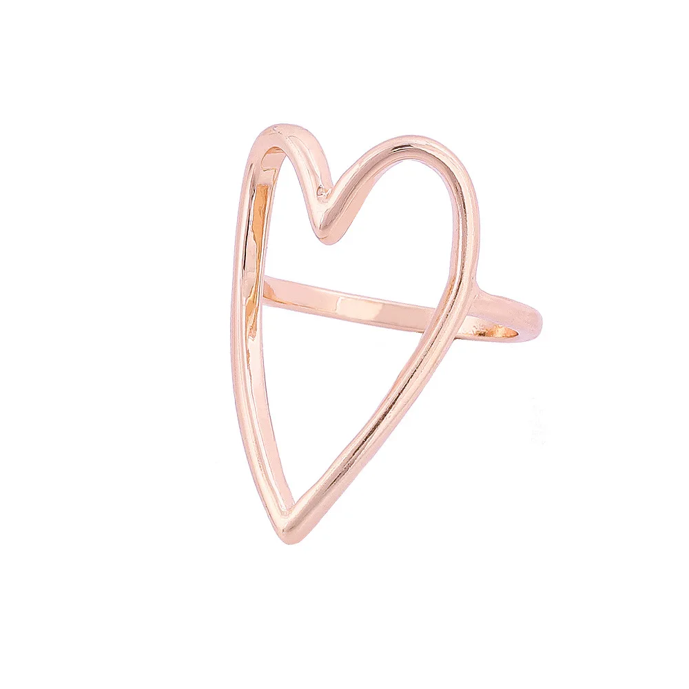 Simple Hollow Heart Gold Plated Ring For Women Fashion Ladies Ring Gift Party Jewelry For Girlfriend Wholesale Gifts