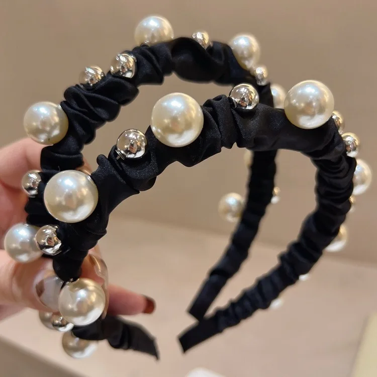 

Новинка 2024 года, резинки для волос, минималистичная черно-белая повязка на голову с жемчугом, женская повязка на голову во французском стиле, модная высококачественная повязка для волос, аксессуары