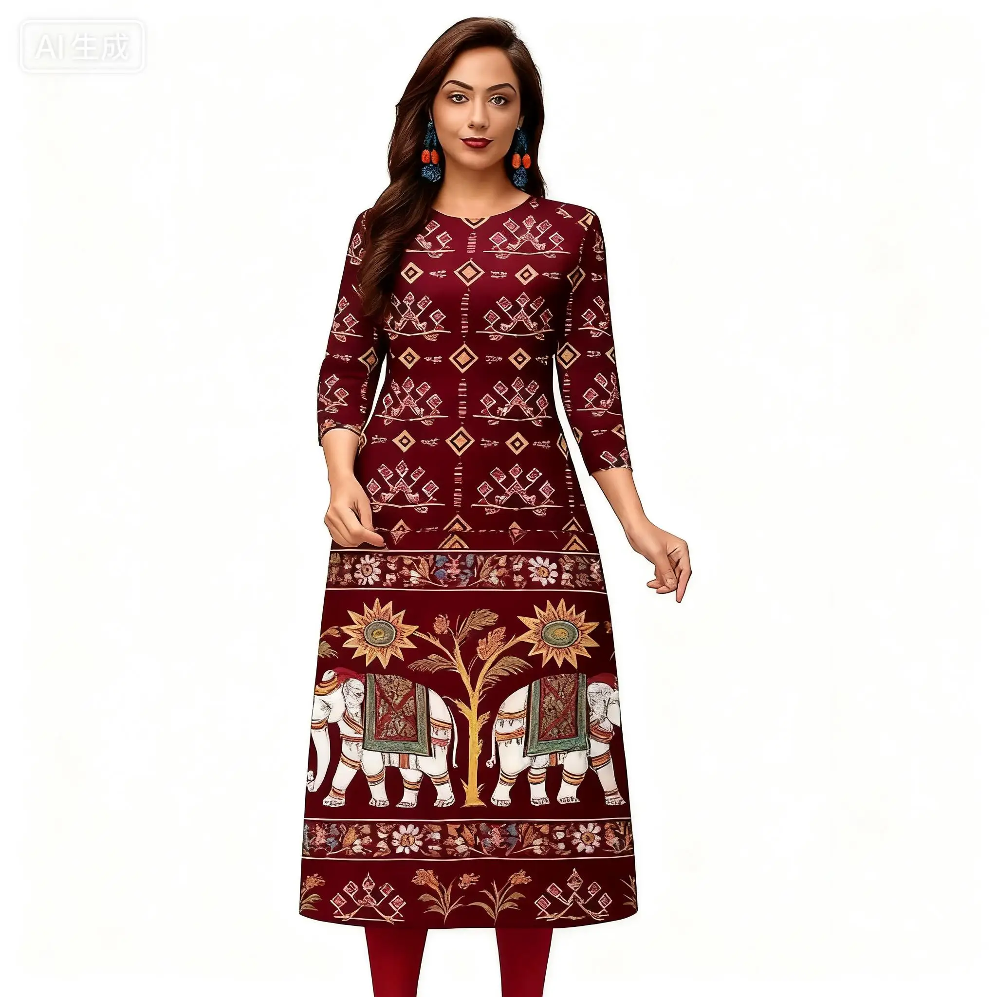 Muslim Kurtta Women's Casual Fashion Dress National style Straight Tube Casual Ethnic Abito Donna Musulmana Turkish Abaya