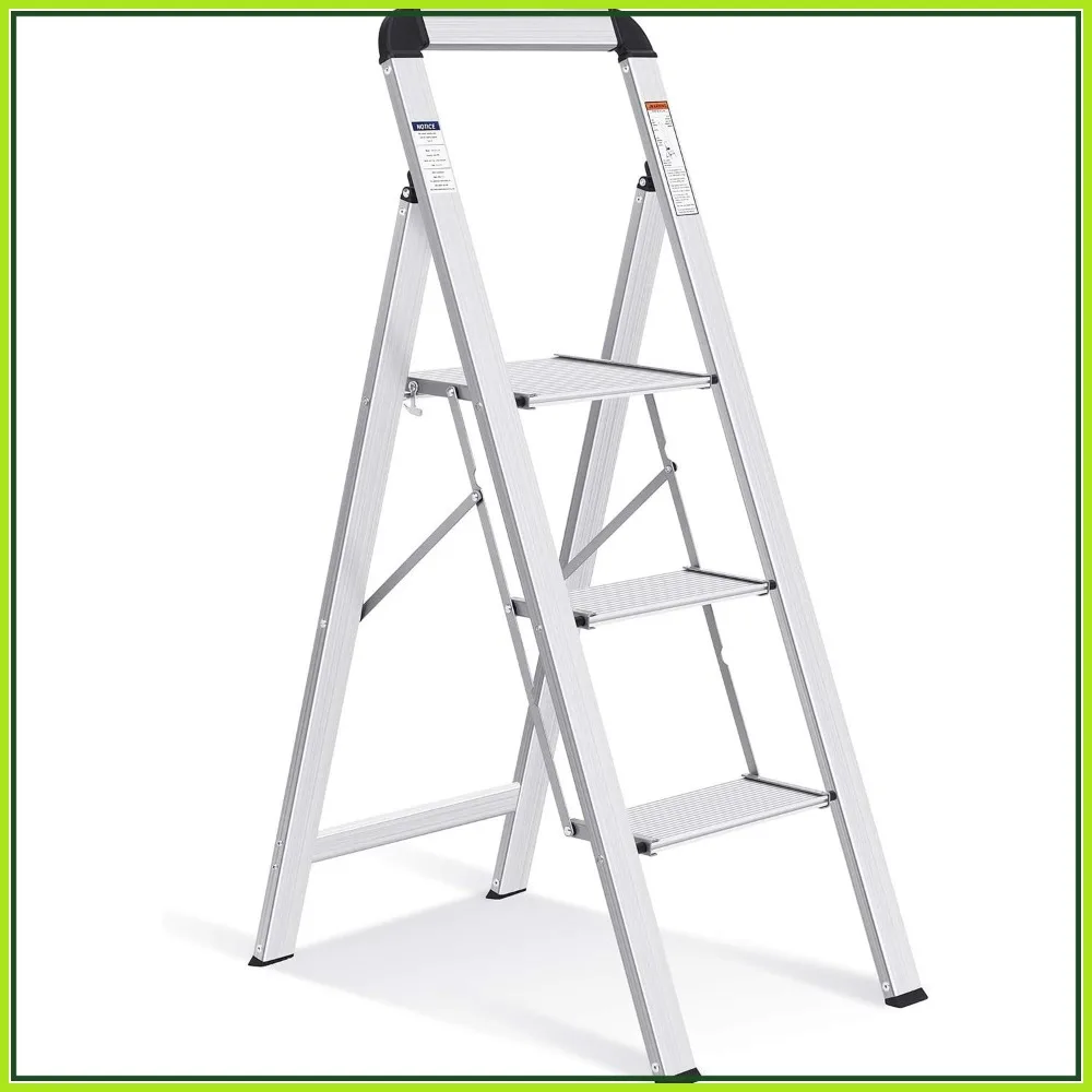 

Lightweight 3 Step Ladder, Non-Slip Pedals & Handrail, 330 LBS Capacity Foldable Step Stool for Kitchen, Home