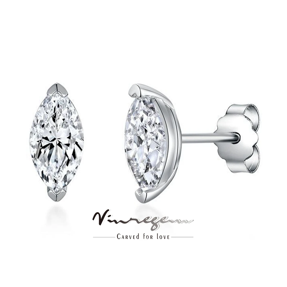 Vinregem GRA 3EX VVS1 D Color Marquise Cut 4*8 MM Real Moissanite Diamonds Gems Studs Earrings 925 Sterling Silver Fine Jewelry