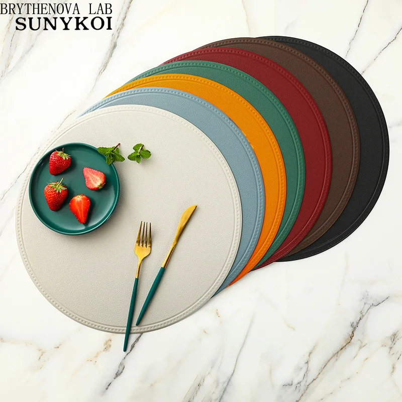 4pcs 6 Round/Rectangular Faux Leather Placemat Waterproof Oil-proof Heat-insulating Mat Table Hotel Restaurant Table PU Placemat