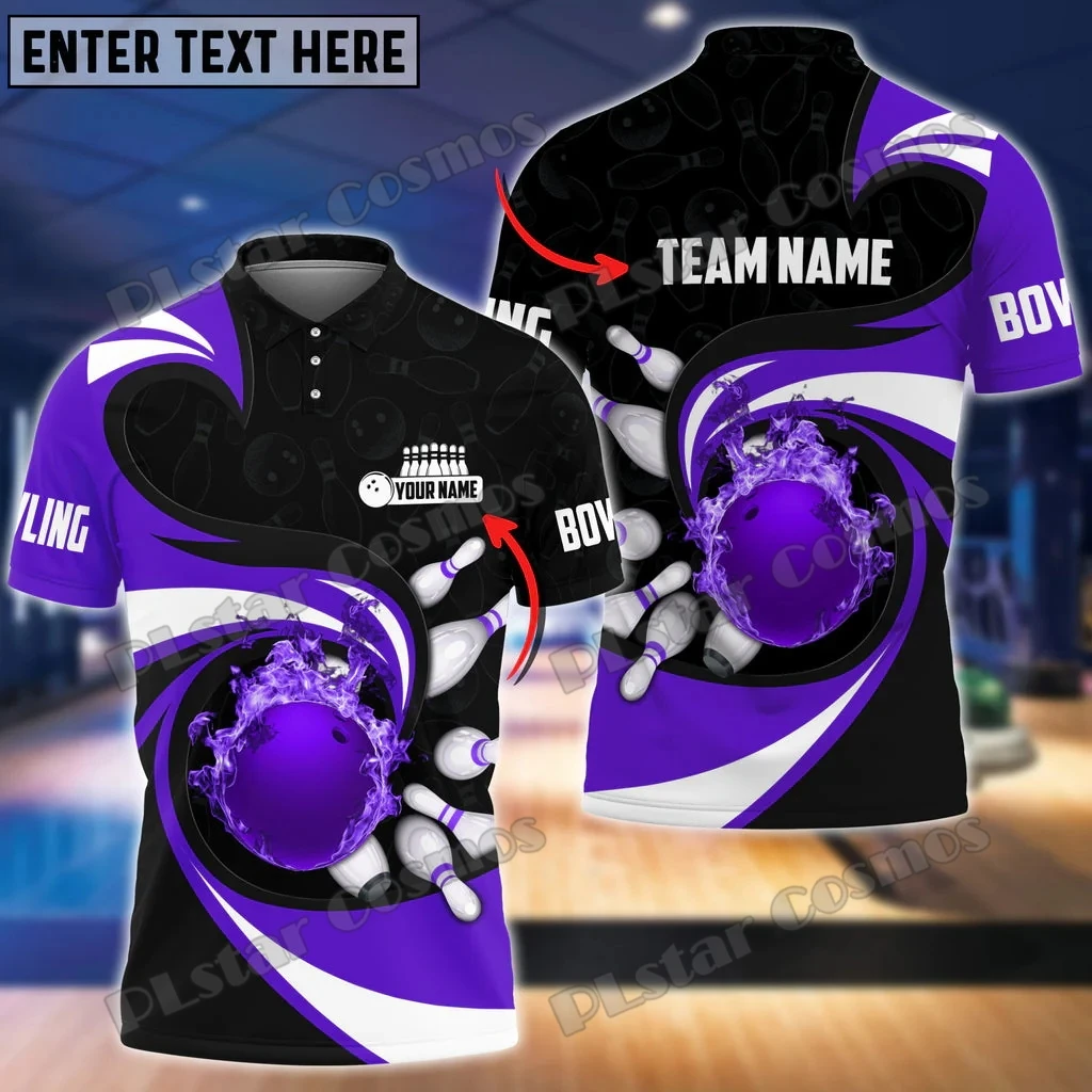 Bowling Ball And Pins Vortex Pattern Customized Name 3D Printed Men's Polo Shirt Summer Street Unisex Casual Polo shirt WK94