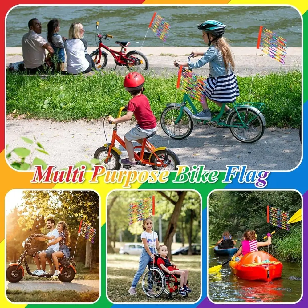 Adjustable Height Upgraded Bike Safety Flag Easy to Install Multifunctional Usage Bicycle Flagpole Orange Color Durable