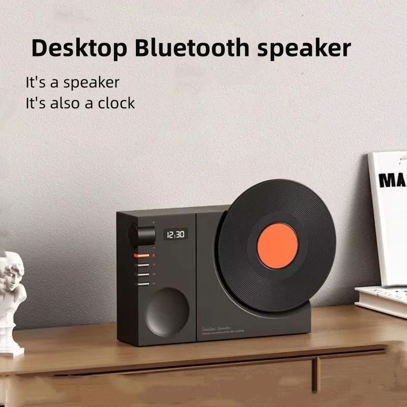 

New retro vinyl record sound box high-quality home desktop mini clock wireless Bluetooth subwoofer HIFI sound quality speakers