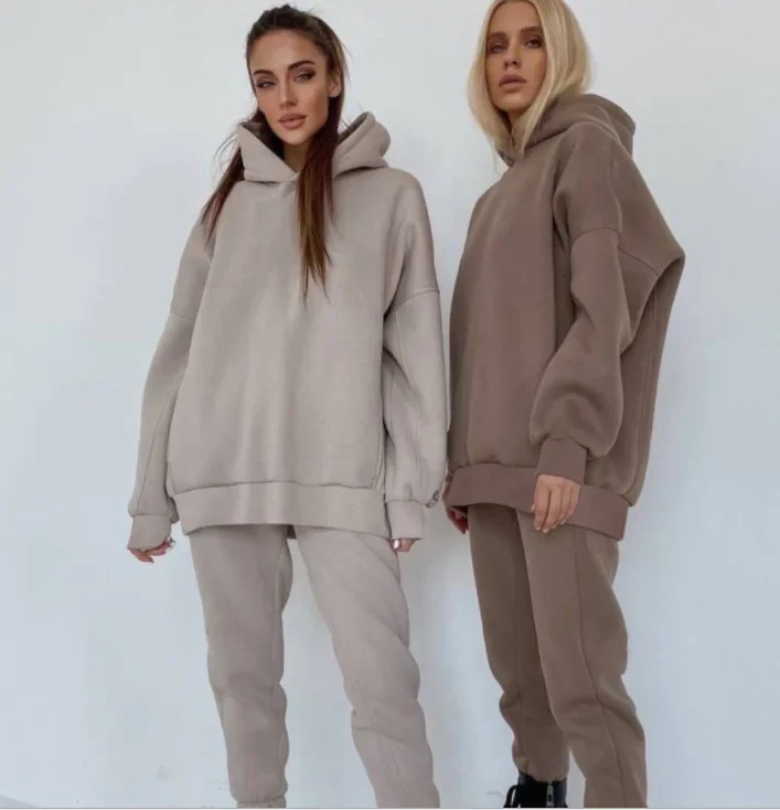 

Women hoodies Tracksuit Two Pieces Set Long Sleeve Hooded Solid Color Sweatshirts Pencil Pants Elastic Waist Pockets Sports 2023