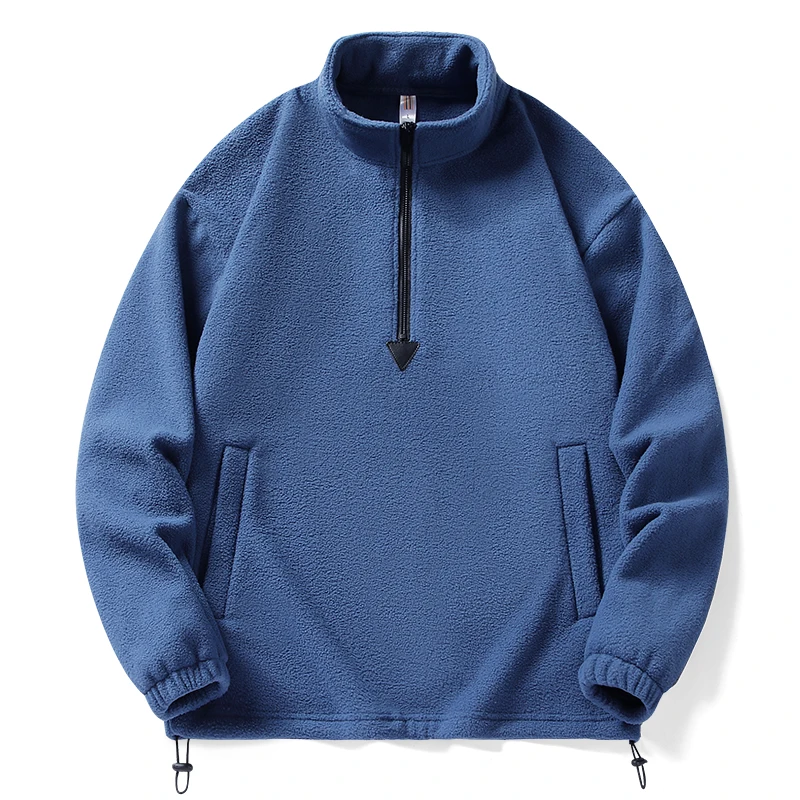 2023 Men's Autumn and Winter Pullover Stand Neck Splicing Zipper Solid Color Pocket Loose and Versatile Long Sleeved Jacket