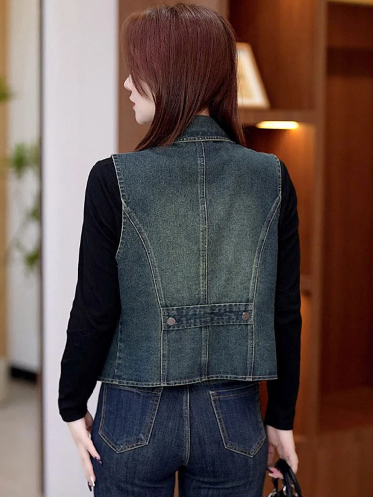 Lässige Jeansweste für Damen, Modisch Vielseitig Koreanischer Stil, Locker Geschnitten, Herbst Neuheit, Kleine Größe, Schulterpolster-Top