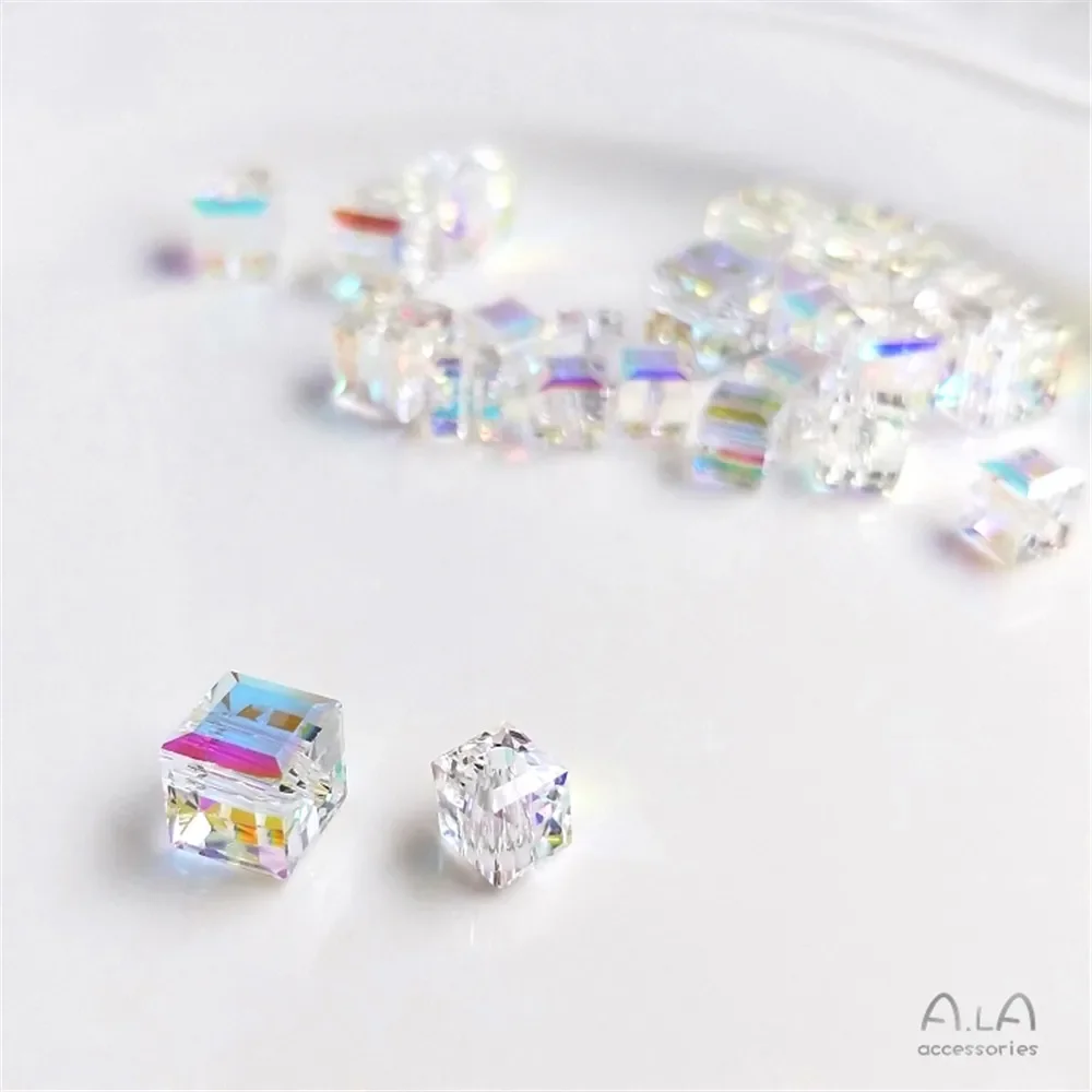 Cuentas de cristal austriaco, elementos de cubo de azúcar de aurora, pendientes DIY, collar de clavícula de color mágico, accesorios de joyería