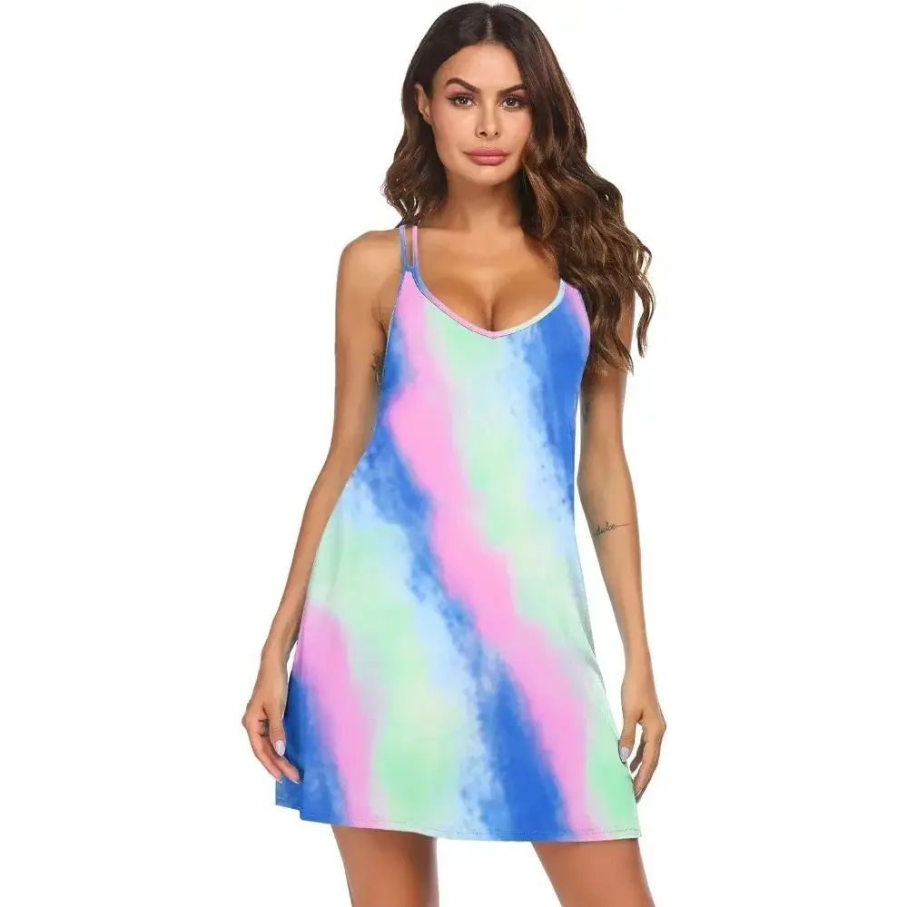 The girl's v-neck sleeveless pajamas are light and comfortable.