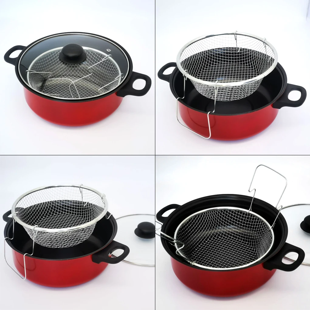 Home Deep Fry Pot Stainless Steel Fries Fryer Nonstick Pots Chip Pan Cooking Tool Cookware Kitchen Accessories 24cm