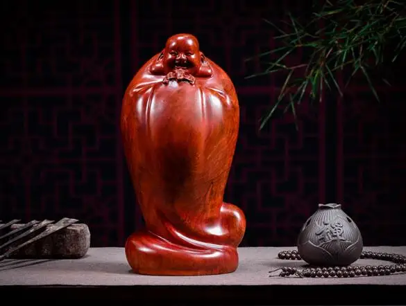 Special Offer--18CM TALL-HOME Spiritual protection Bless family # Handmade Yellow pear wood carving FU -MILE Buddha statue