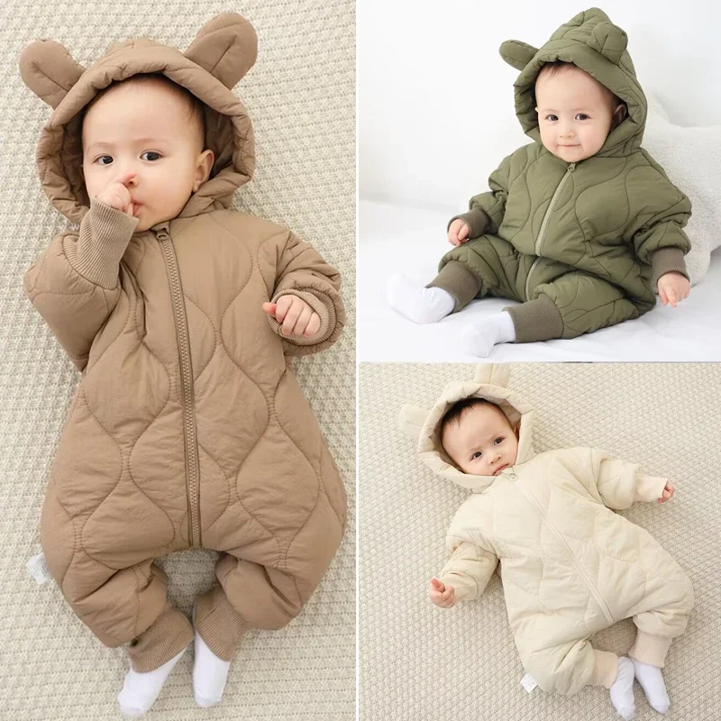 

Newborn winter plush and thick cotton jacket Korean cartoon baby clothing baby jumpsuit 0-3 year old baby outdoor clothing