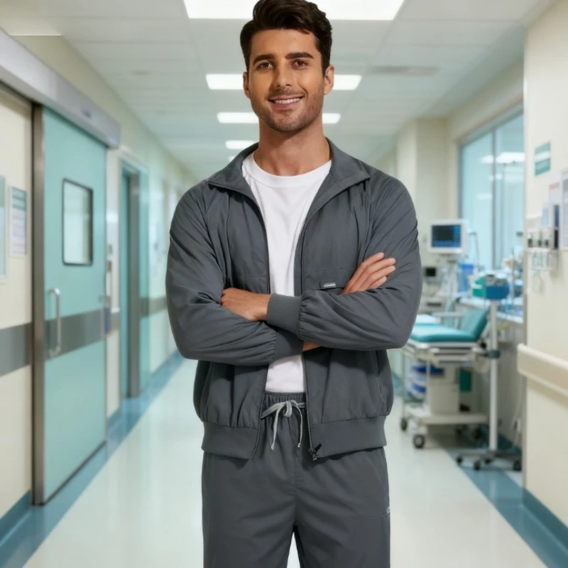 

Теплая куртка премиум-класса для медсестер, пальто-скраб на флисовой подкладке с несколькими карманами, верхняя одежда с длинными рукавами и воротником-стойкой