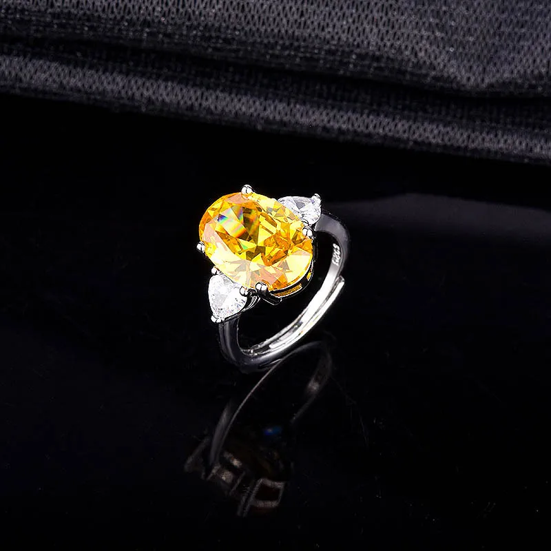 925 Sterling Silver Open Ring Shiny Yellow Crystal Inlaid Yellow Diamond Style Women Ring Delicate Statement Jewelry For Daily 